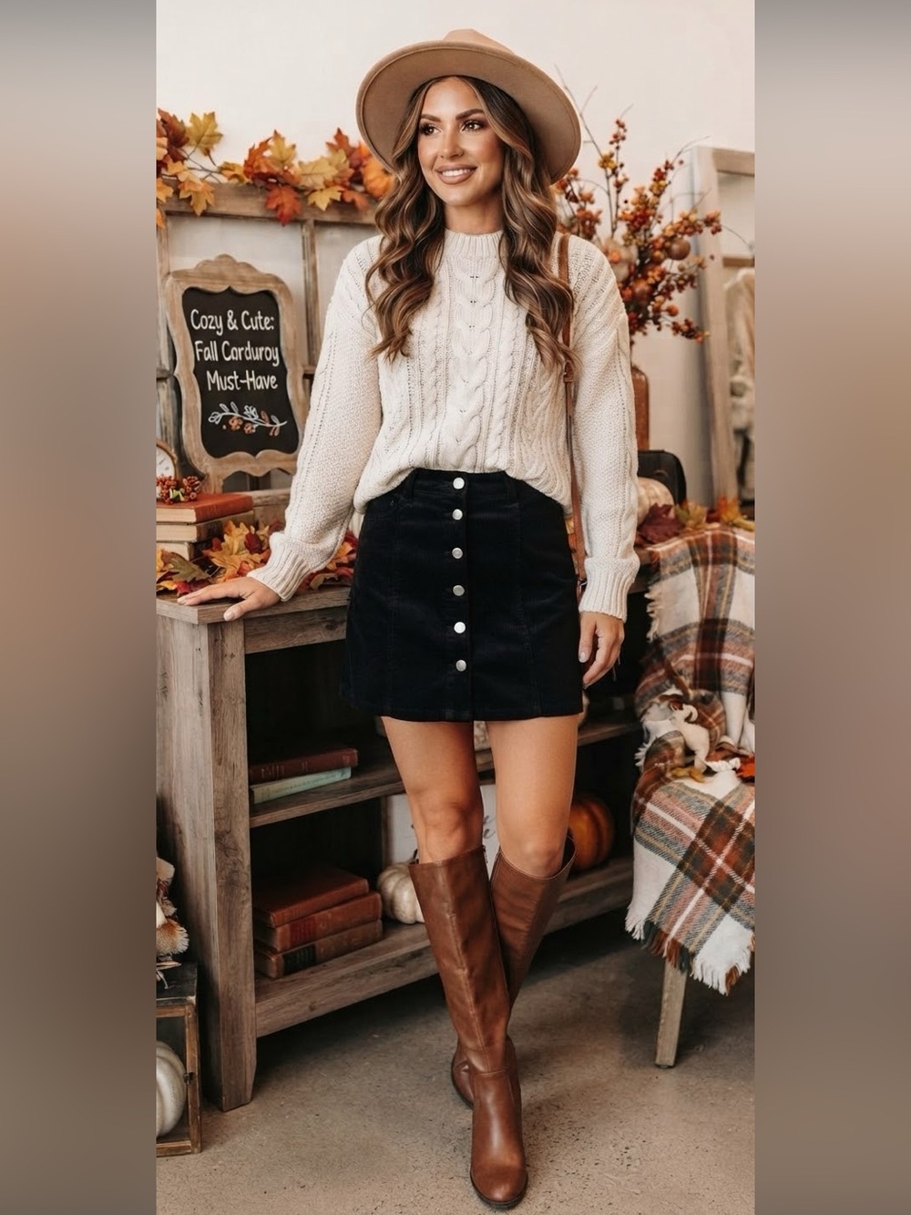 Women’s Black Button-Front Corduroy Mini Skirt